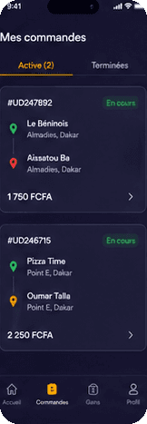 Application UDelivery : commandes en cours
